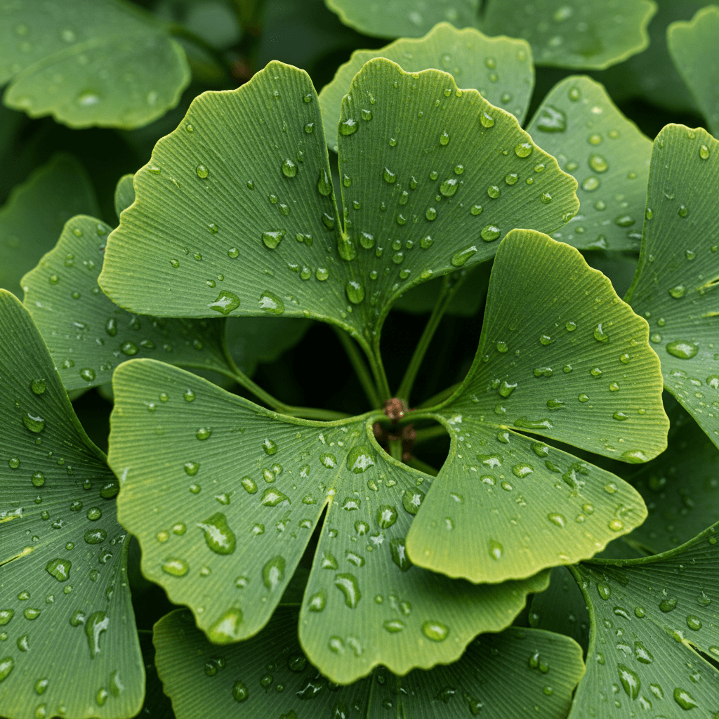 Ginkgo biloba leaf close-up