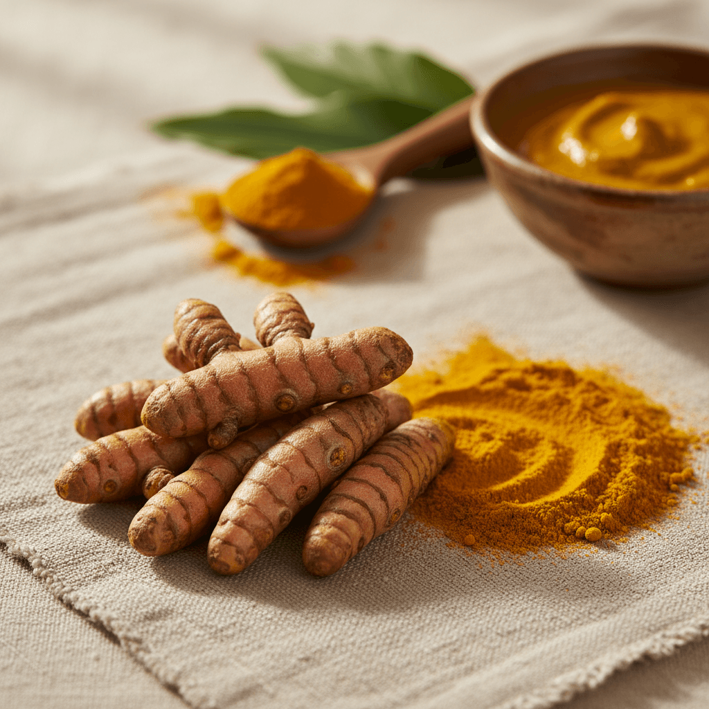 Turmeric powder in glass bowl