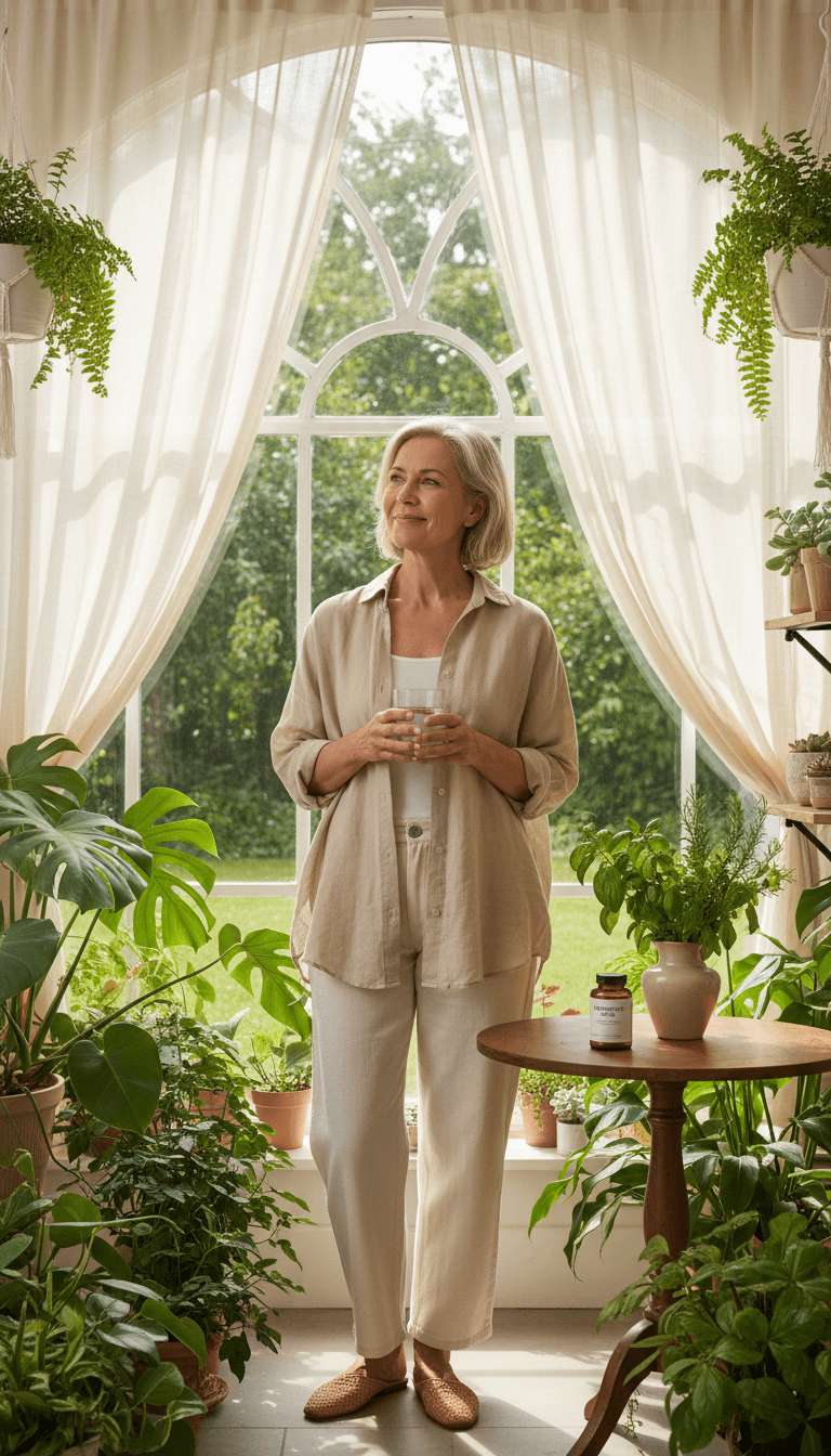 Customer holding Echoxen Drops with confident, satisfied expression